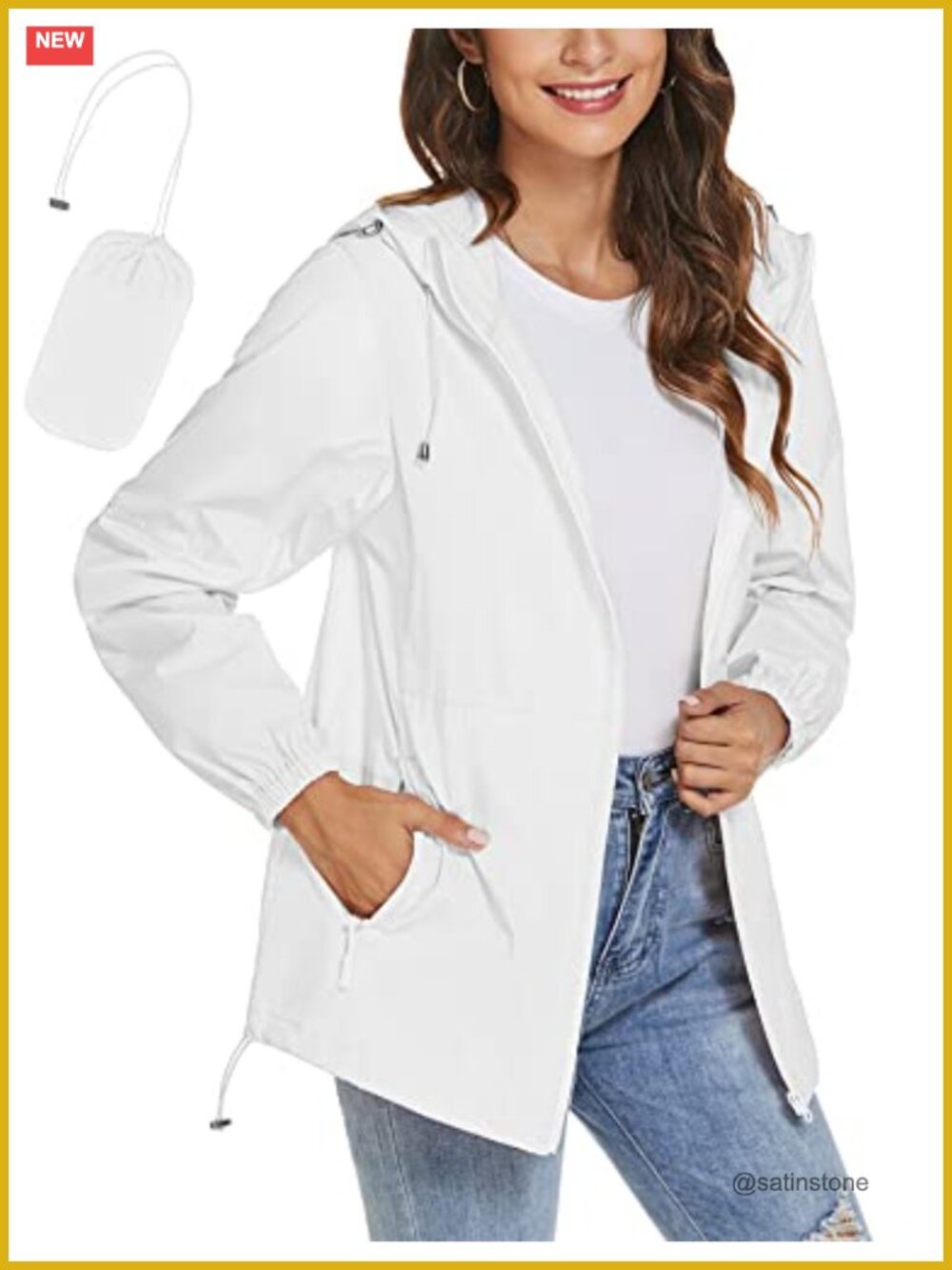 Women's Waterproof Packable Rain Jacket Lightweight Windbreaker with Hood